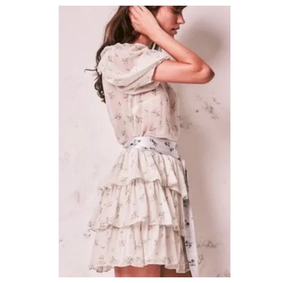 LoveShackFancy Cata Mini Dress Floral Sheer Ruffle Silk Sheer Shortbread - Picture 16 of 16